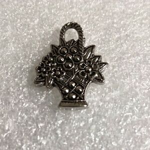 Avon Silver Floral Basket Lapel Pin Brooch.